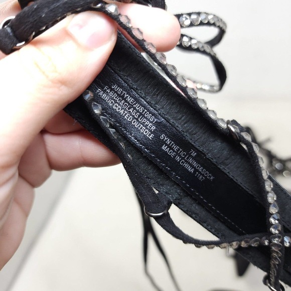 Steve Madden Sandal Heels Justyne Black Glass Rhinestone Tie Up Gladiator 7 - Picture 9 of 10